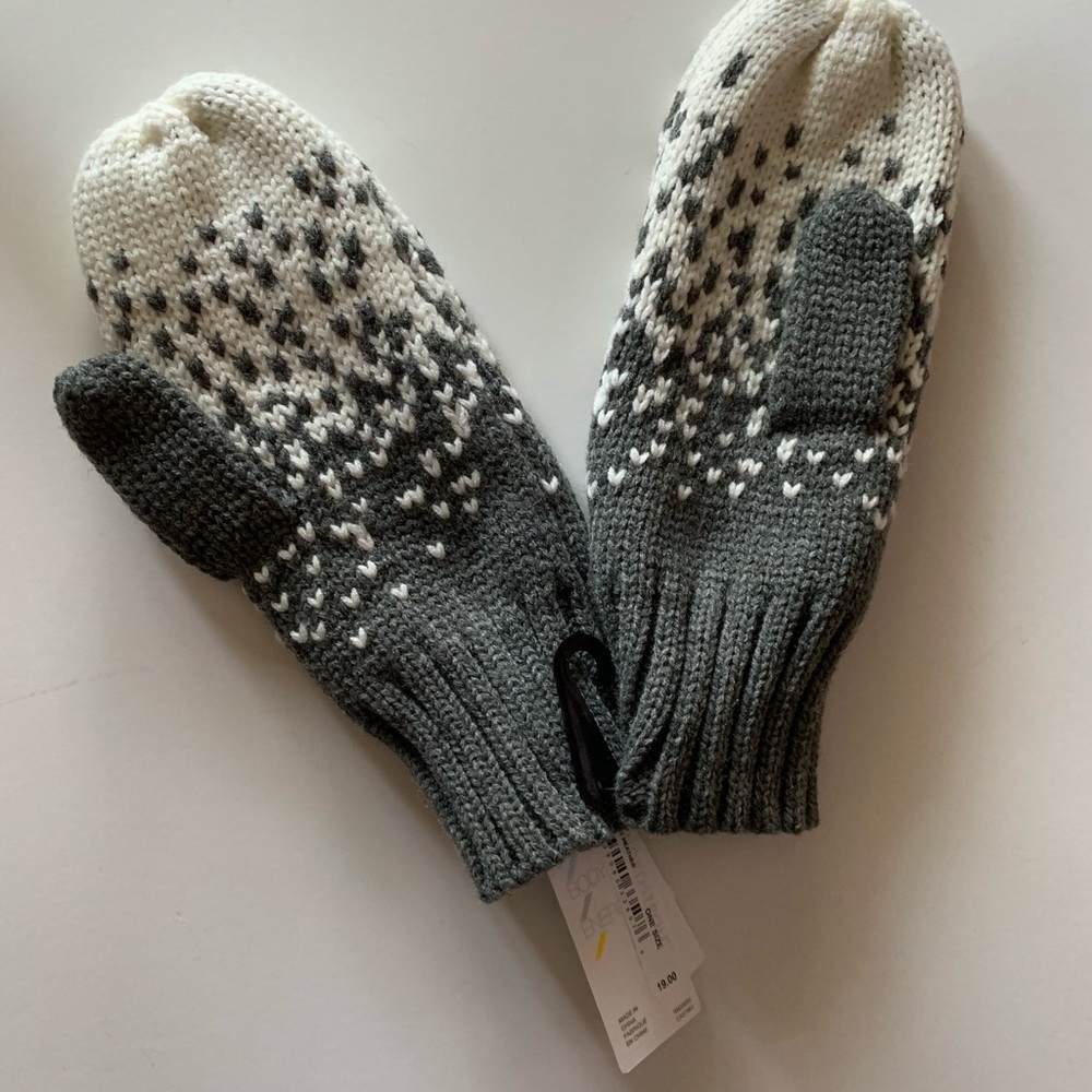 Zella Grey Light Heather One Size Snowcap Mittens. - Picture 2 of 4